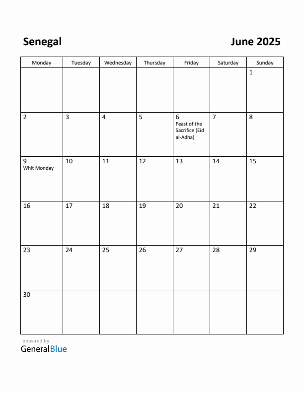 June 2025 Calendar with Senegal Holidays