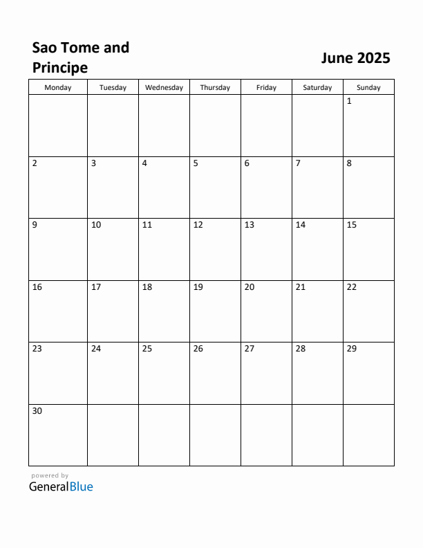 June 2025 Calendar with Sao Tome and Principe Holidays