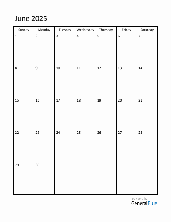 Current month calendar June 2025