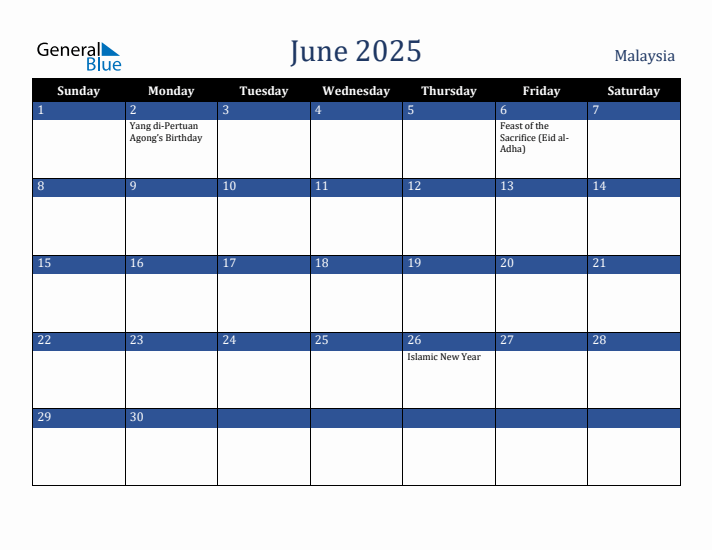 June 2025 Malaysia Calendar (Sunday Start)
