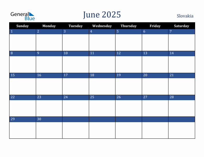 June 2025 Slovakia Calendar (Sunday Start)