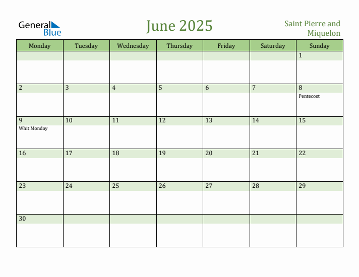 June 2025 Calendar with Saint Pierre and Miquelon Holidays
