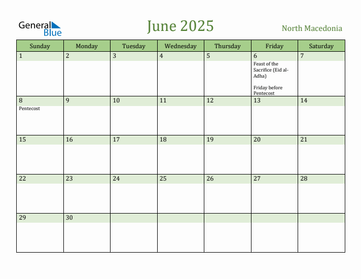June 2025 Calendar with North Macedonia Holidays