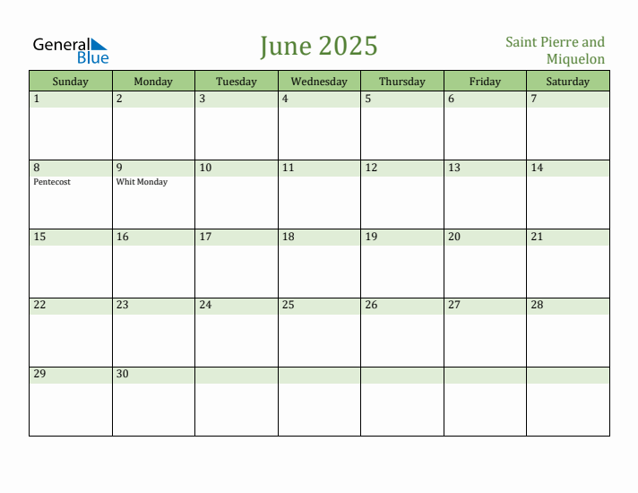 June 2025 Calendar with Saint Pierre and Miquelon Holidays