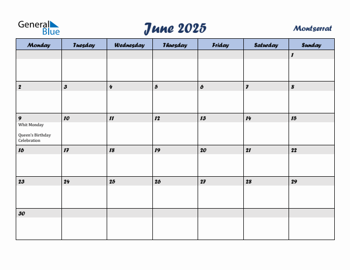 June 2025 Calendar with Holidays in Montserrat