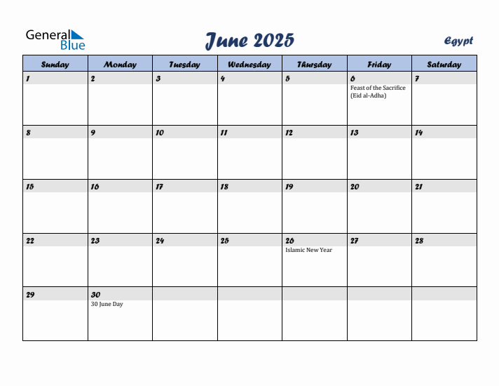 June 2025 Calendar with Holidays in Egypt