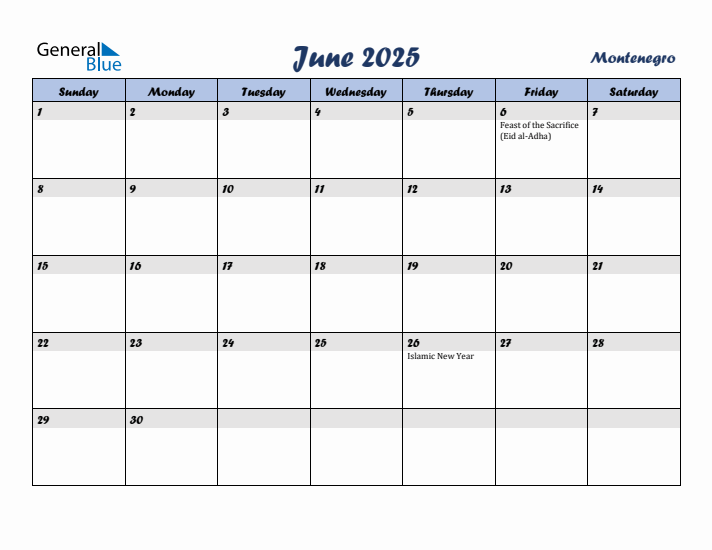 June 2025 Calendar with Holidays in Montenegro