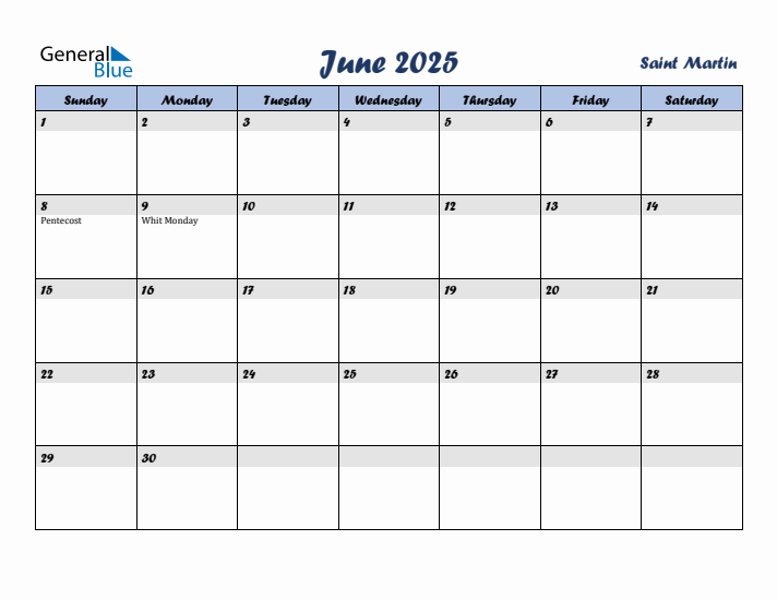 June 2025 Calendar with Holidays in Saint Martin