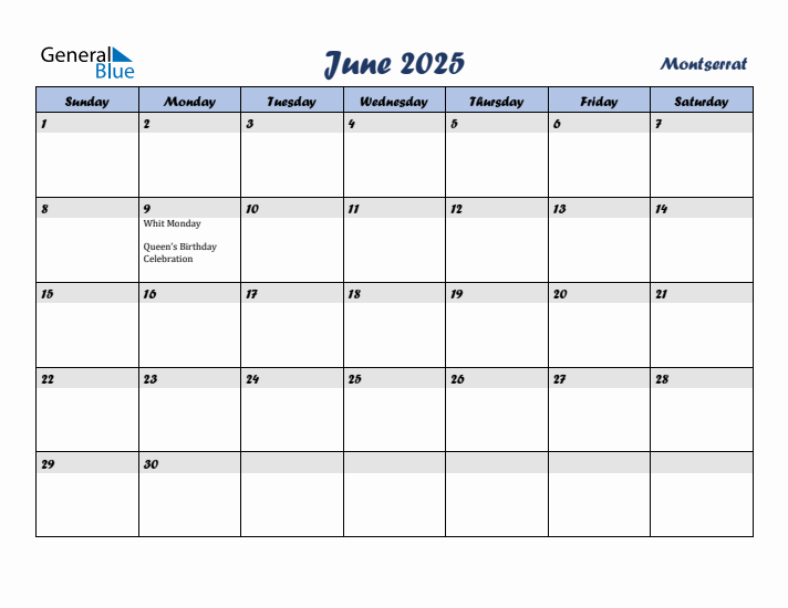 June 2025 Calendar with Holidays in Montserrat