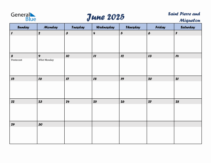 June 2025 Calendar with Holidays in Saint Pierre and Miquelon