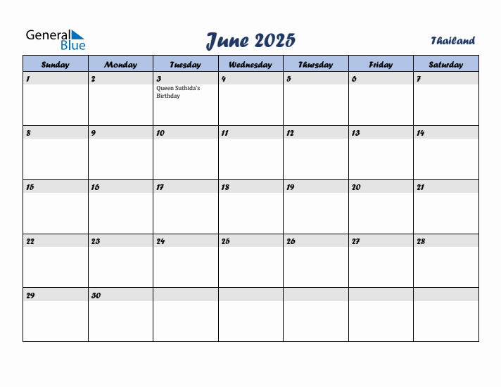 June 2025 Calendar with Holidays in Thailand