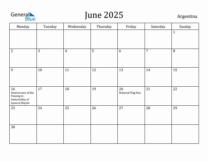 June 2025 Calendar Argentina