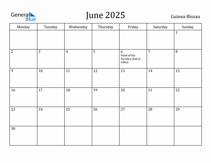 June 2025 Calendar Guinea-Bissau