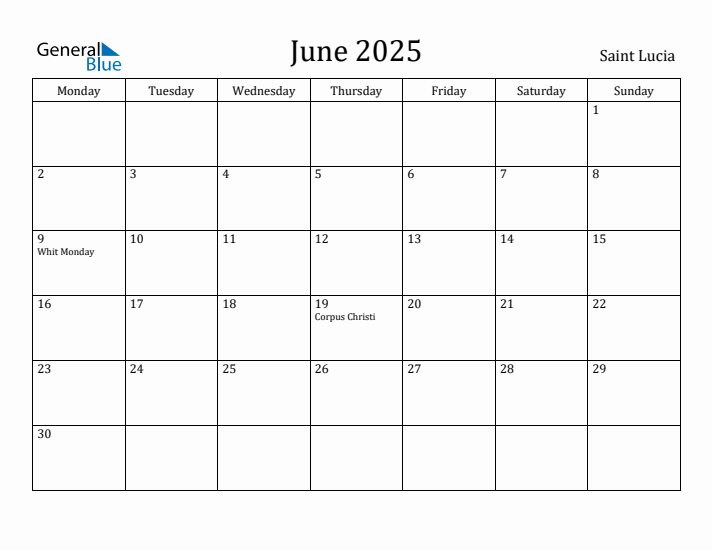 June 2025 Calendar Saint Lucia