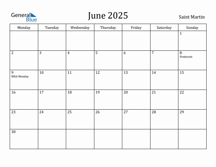 June 2025 Calendar Saint Martin