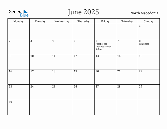 June 2025 Calendar North Macedonia