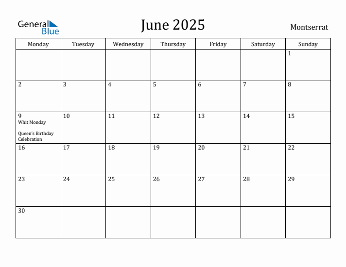 June 2025 Calendar Montserrat