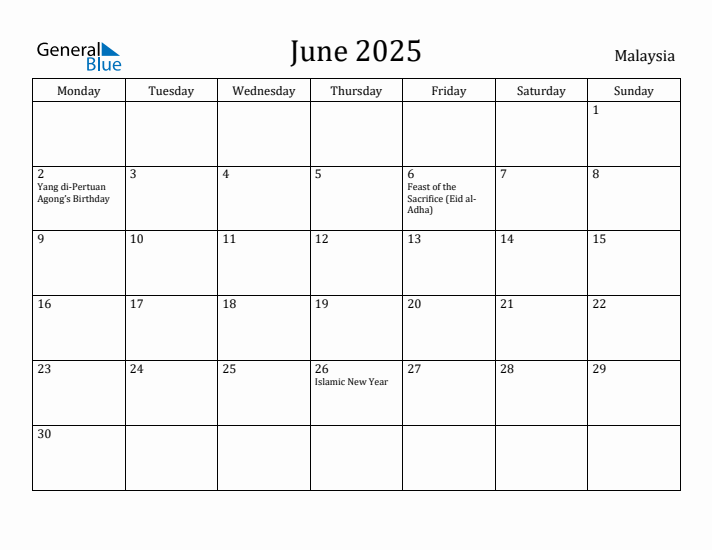 June 2025 Calendar Malaysia