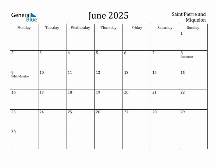 June 2025 Calendar Saint Pierre and Miquelon