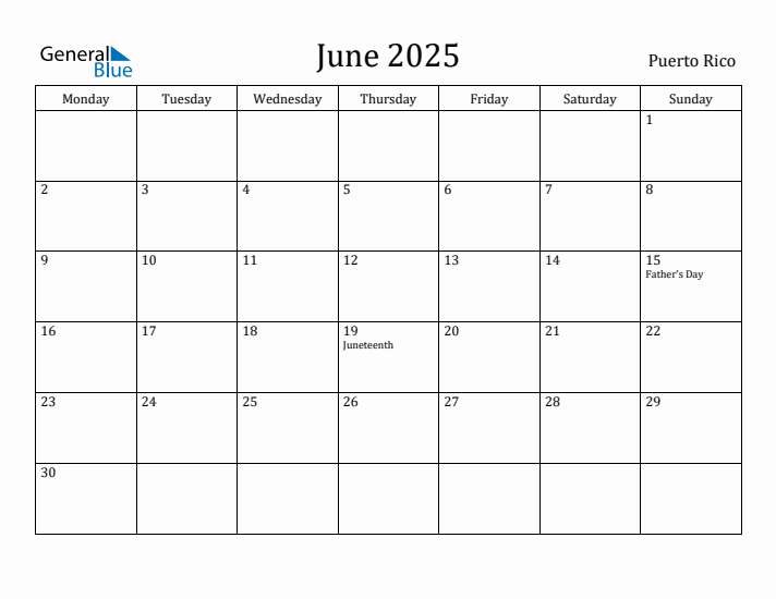 June 2025 Calendar Puerto Rico