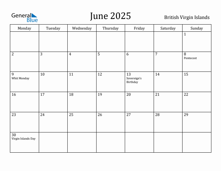 June 2025 Calendar British Virgin Islands