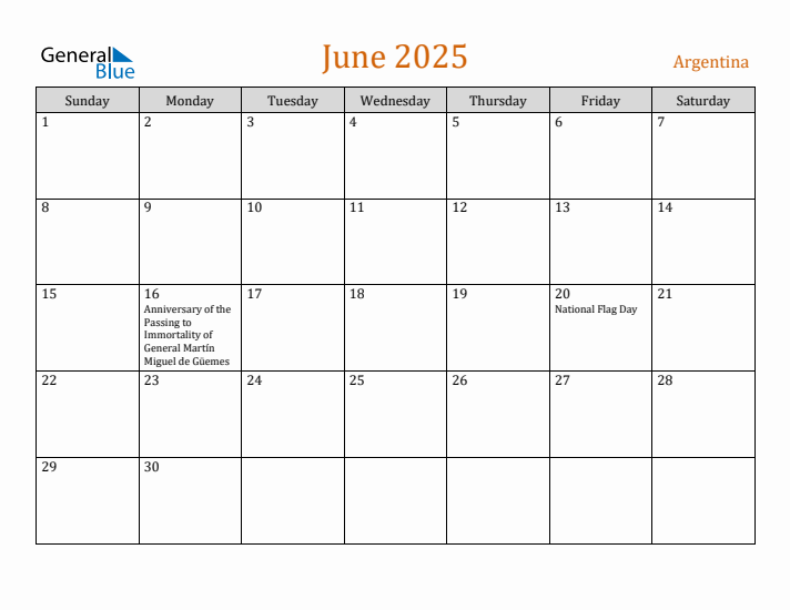 June 2025 Holiday Calendar with Sunday Start