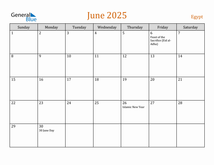 June 2025 Holiday Calendar with Sunday Start