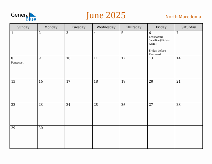 June 2025 Holiday Calendar with Sunday Start