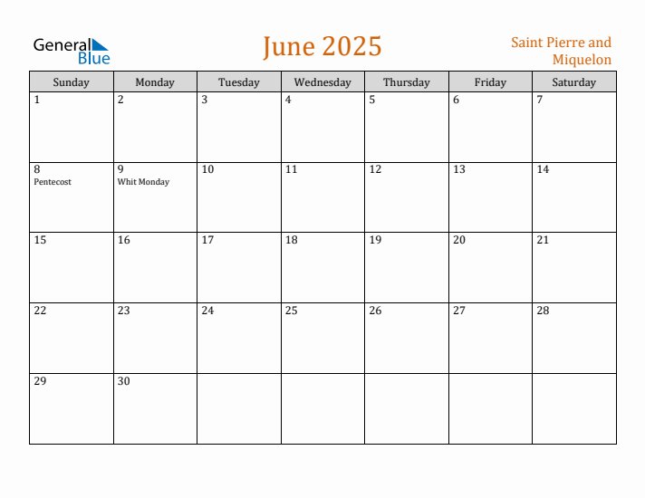 June 2025 Holiday Calendar with Sunday Start