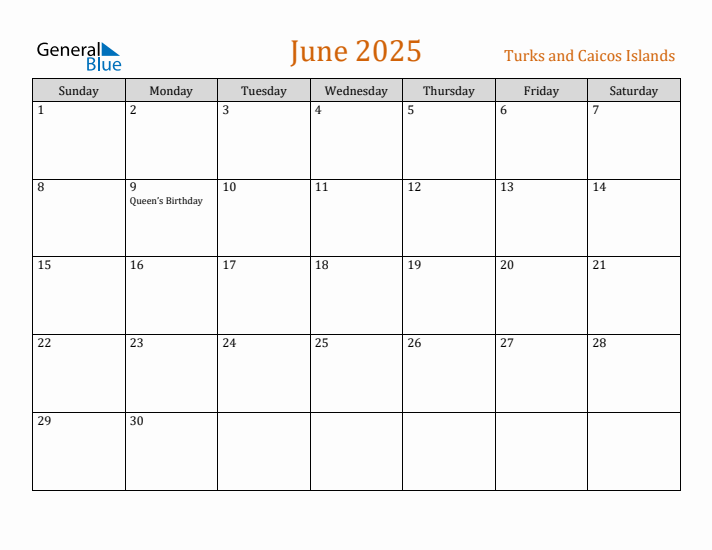 June 2025 Holiday Calendar with Sunday Start