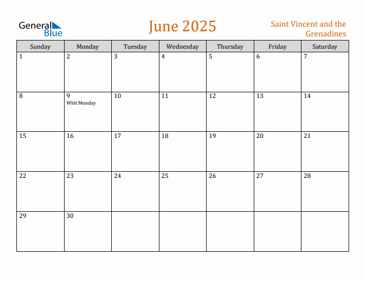 June 2025 Holiday Calendar with Sunday Start