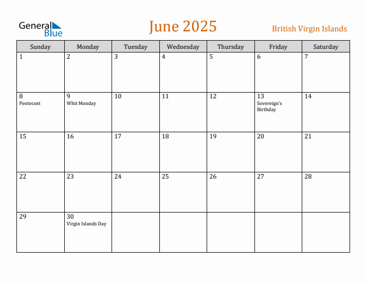 June 2025 Holiday Calendar with Sunday Start