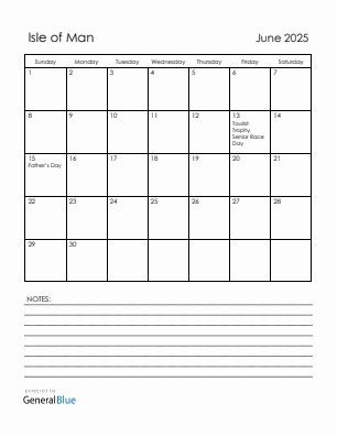 Current month calendar with Isle of Man holidays for June 2025