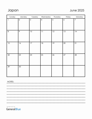 Current month calendar with Japan holidays for June 2025