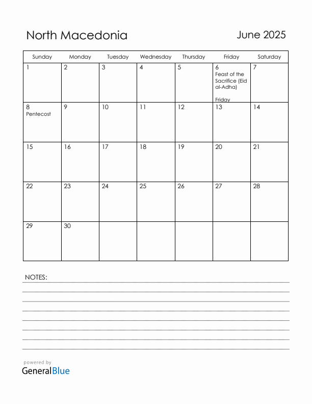 June 2025 North Macedonia Calendar with Holidays (Sunday Start)