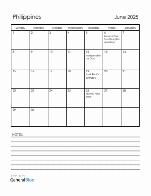 Current month calendar with Philippines holidays for June 2025