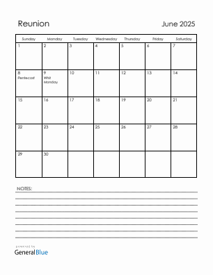 Current month calendar with Reunion holidays for June 2025