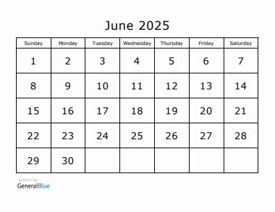 Last month calendar June 2025