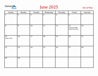 Current month calendar with Isle of Man holidays for June 2025
