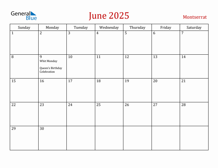 Montserrat June 2025 Calendar - Sunday Start
