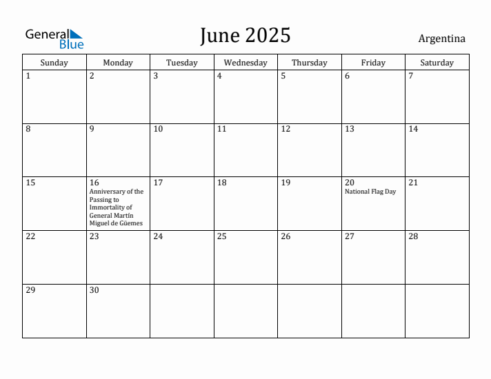 June 2025 Calendar Argentina