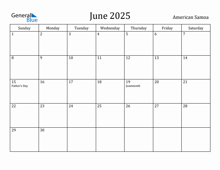 June 2025 Calendar American Samoa