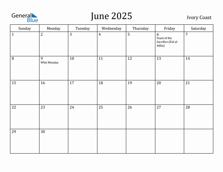 June 2025 Calendar Ivory Coast