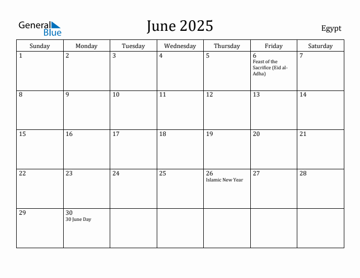 June 2025 Calendar Egypt
