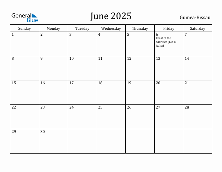 June 2025 Calendar Guinea-Bissau