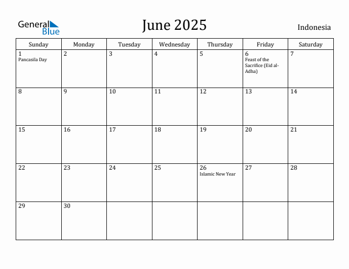 June 2025 Calendar Indonesia