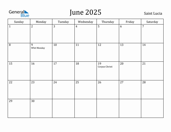 June 2025 Calendar Saint Lucia