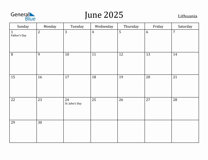 June 2025 Calendar Lithuania