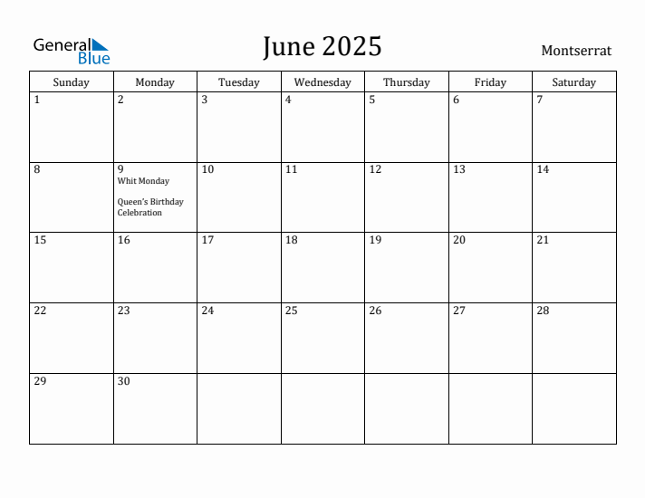 June 2025 Calendar Montserrat