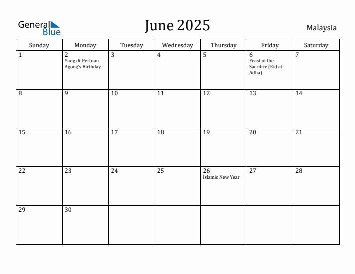 June 2025 Calendar Malaysia